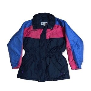 Columbia Williwaw Winter Coat Navy Pink Blue Velcro Zipper Snaps Size 14/16